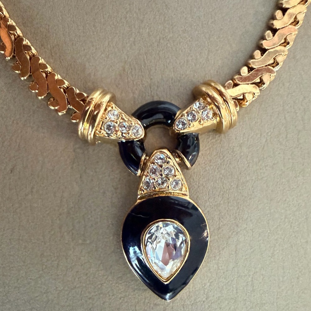 Vintage Radiance Enamel Necklace 16" Enamel and Crystal Choker